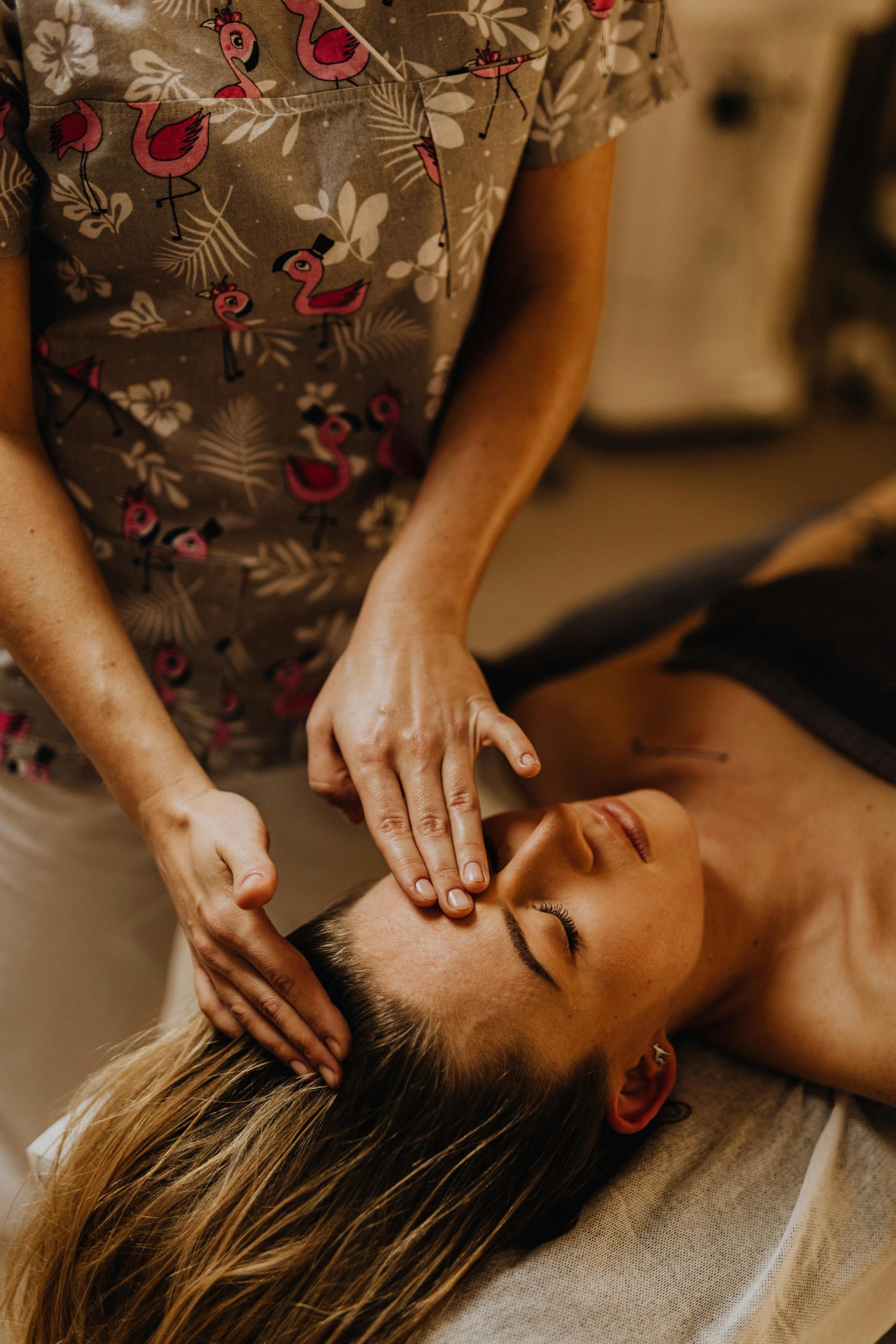 A calming spa experience with a head massage for relaxation and wellness.